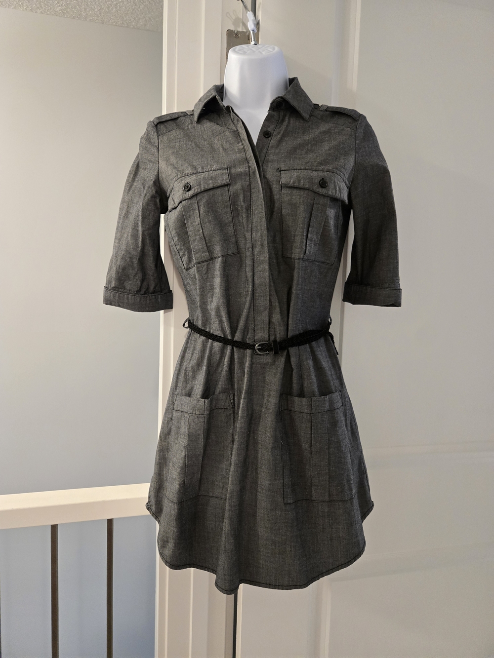 Dynamite Gray Shirt Dress with Slim Braided Belt Size XS